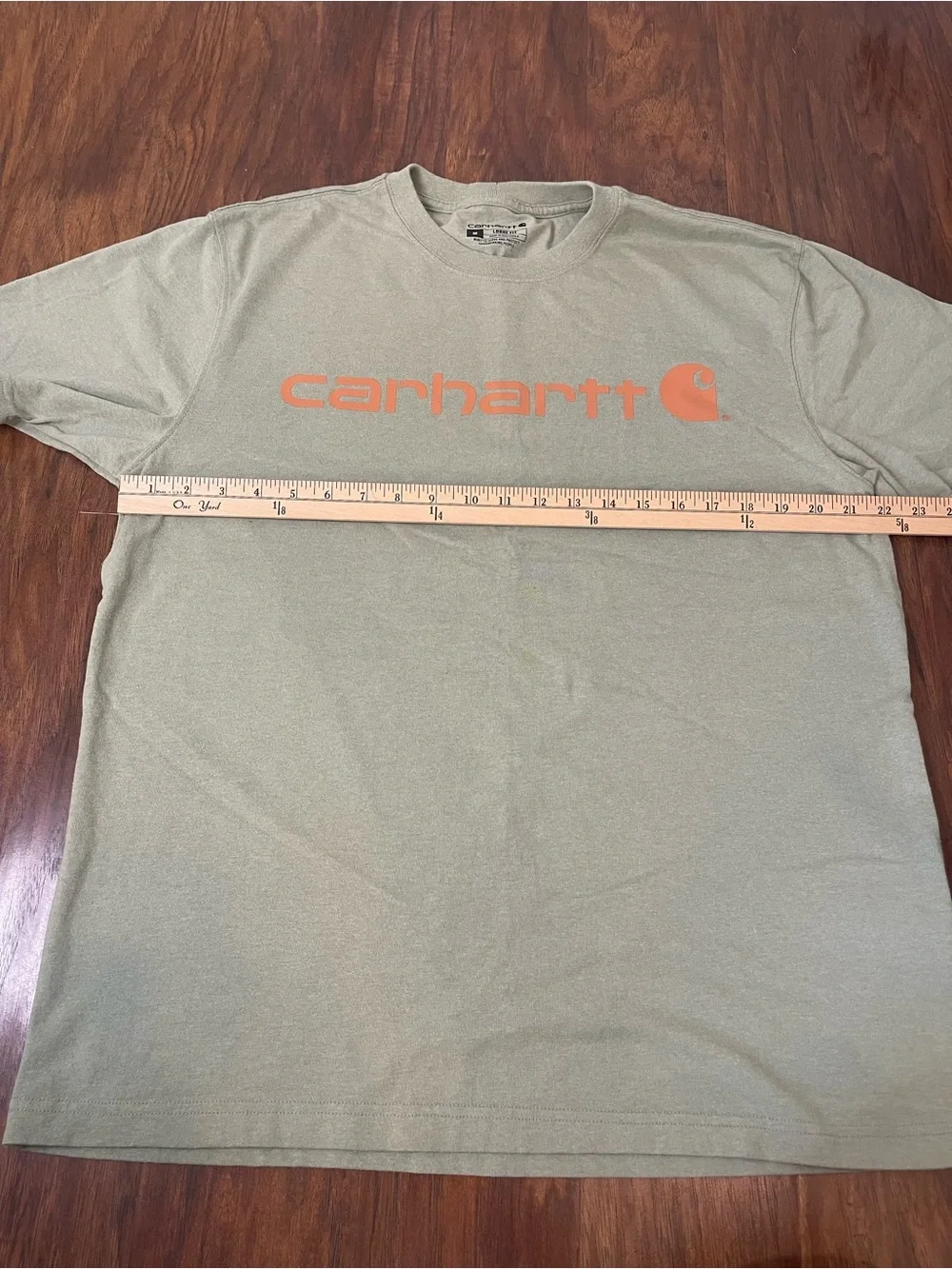 Carhartt Loose Fit Short Sleeve T Shirt Sage Green Orange Chest Logo Medium